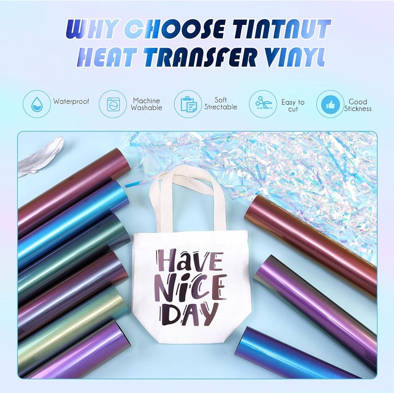 Tintnut حزمة فينيل نقل الحرارة HTV شيميلون 9 عبوات 12"x10" فينيل للكي على القمصان 9 ألوان شيميلون متدرجة تتغير لونها ورقة HTV PU، تصميم DIY للقمصان - Image 3